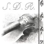 Initials SDR over a violin and clefs from choral music